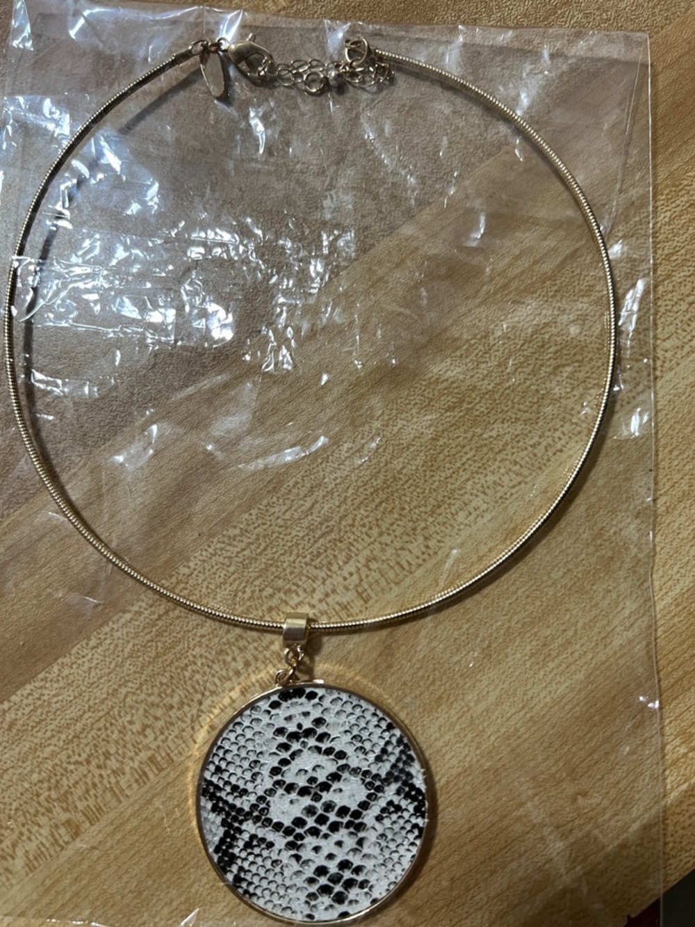 Gold Snake-Print Pendant Necklace
